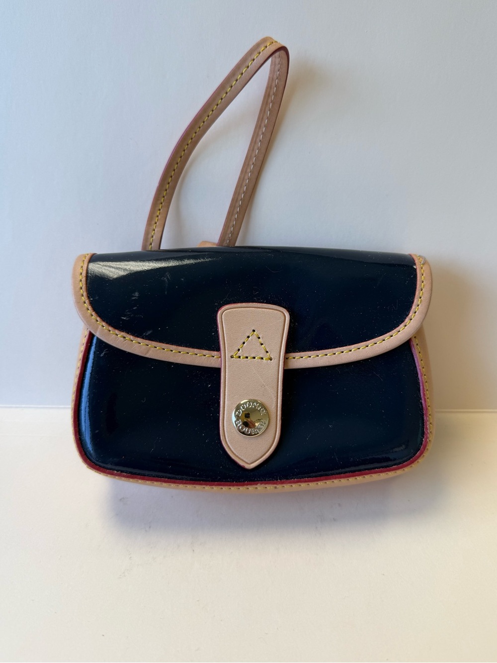 Vintage Dooney & Bourke Elba Flap Pouch Clutch Blue Patent Leather